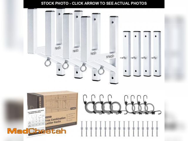 Lot 74-12313030 - SMOQIO Trailer Ladder Rack, 4 Racks Enclosed Trailer Ladder Rack 400lb Load Silver Aluminum, Cargo T...