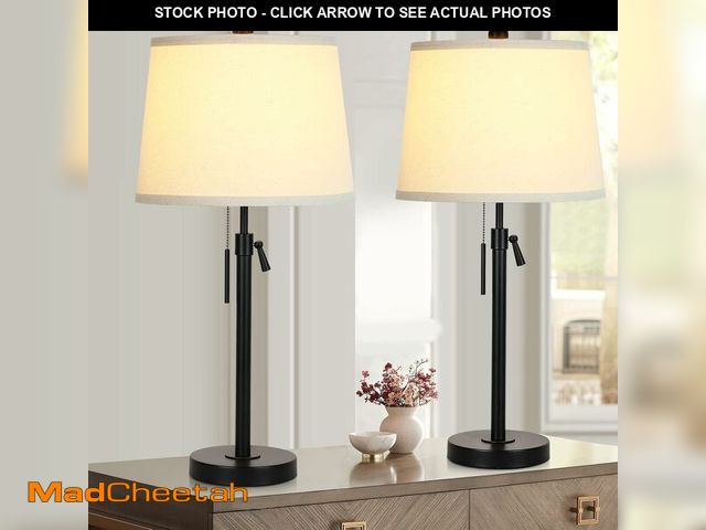 Lot 74-13582985 - Bedside Table Lamps Set of 2: Tall Black Table Lamps for Living Room End Table | Height Adjustable 3...