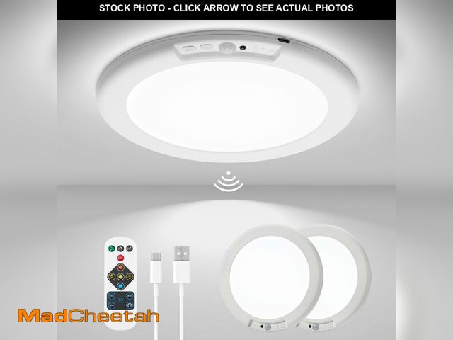 Lot 74-13550414 - wowatt 2Pcs Battery Operated Ceiling Lights Rechargeable Motion Sensor Light Indoor Wireless Shower ...