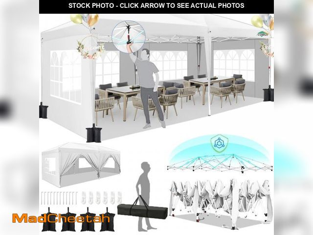 Lot 74-12277443 - HOTEEL 10x20 Pop Up Canopy with 6 Sidewalls,One-Push Setup Canopy Tent with 8 Windbreak Poles,Waterp...