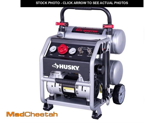 Lot 74-12638665 - Husky 4.5 Gal. 175 PSI Portable Electric Oil-Free Quiet Twin Stack Jobsite Air Compressor w/Rubber W...