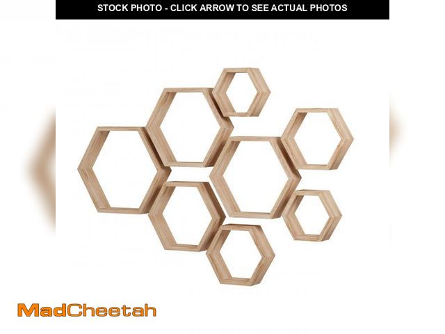 Lot 74-12515239 - WONFUlity Hexagon Floating Shelves Honeycomb Shelves Wall Mounted Wood Farmhouse Storage Wall Shelf ...