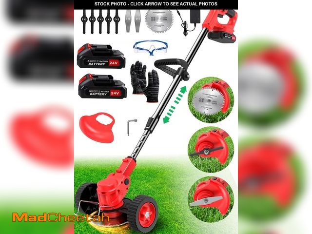 Lot 74-12512871 - TNTANTS Electric Weed Wacker, Cordless String Trimmer with Wheels,  2Pcs 24V Batteries, 3 Types of B...
