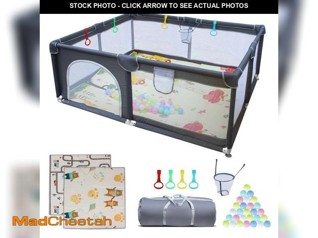 Lot 74-12746605 - Huluwat Black 71 in. x 59 in. Baby Playard Cloth with Anti-Slip Base for Indoor and Outdoor Use Care...