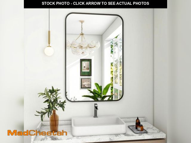Lot 74-12365183 - GLSLAND 26 in. W x 38 in. H Rectangular Metal Framed Wall Bathroom Vanity Mirror Black - USED