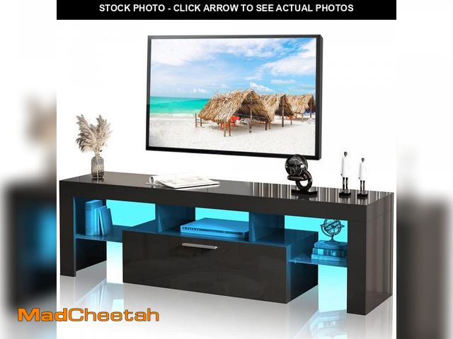 Lot 74-12487292 - PAPROOS TV Stand for TVs up to 55", High Gloss TV Cabinet with LED Light, Modern TV Console Table wi...