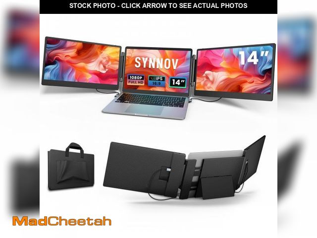 Lot 74-11852702 - (ONLY LEFT MONITOR TURNS ON) Laptop Screen Extender, 14" FHD 1080P Triple Portable Screen Extender M...