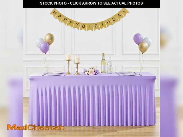 Lot 74-14144037 - 6ft Lavender Spandex Table Cloths for Rectangle Tables Wrinkle Free Light Purple Tablecloth Rectangl...
