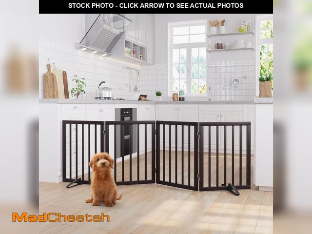 Lot 74-12479575 - Smart FENDEE Foldable Dog Gate Extra Wide Dog Fence Bamboo Pet Gate For Doorway 24 H Brown - UNUSED