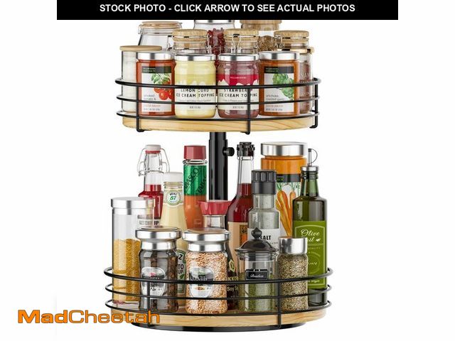 Lot 74-13571296 - Lazy Susan Spice Rack Organizer Turntable Height Adjustable, 12 Inch Wood Lazy Susan 2 Tier, Rotatin...