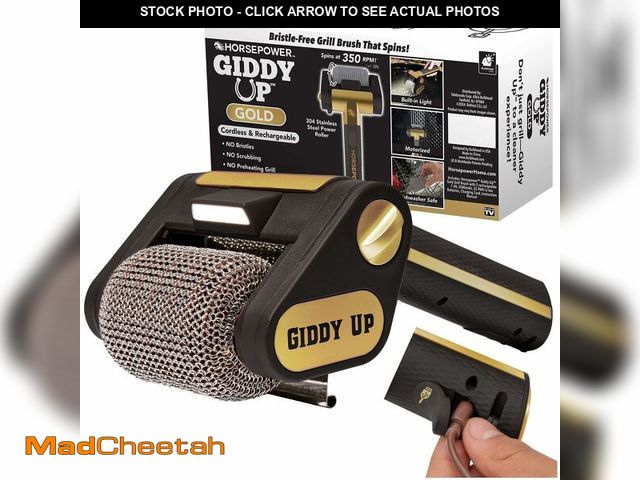 Lot 74-14268290 - Horsepower Giddy Up GOLD Bristle-Free Spinning Grill Brush w/LED &amp; Longer Run Time, Cordless/Rec...