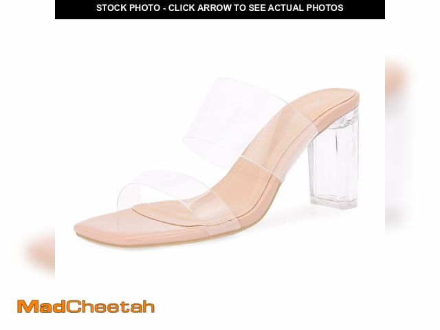 Lot 74-12705690 - Shion ShaaYii Clear Heels for Women Transparent Rhinestone Strap Block Chunky Square Heel Sandals Op...