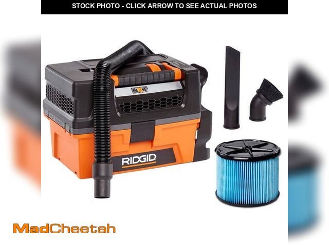 Lot 74-14596255 - RIDGID 3 Gal. 5.0 Peak HP NXT Shop Vacuum Wet Dry Vac with Fine Dust Filter, Expandable Hose and Acc...