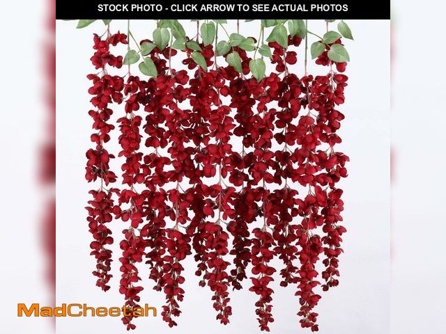 Lot 74-12703735 - mizii 6Pcs Burgundy Wisteria Hanging Flowers 48" Silk Wisteria Artificial Flowers Garland Vines Fake...