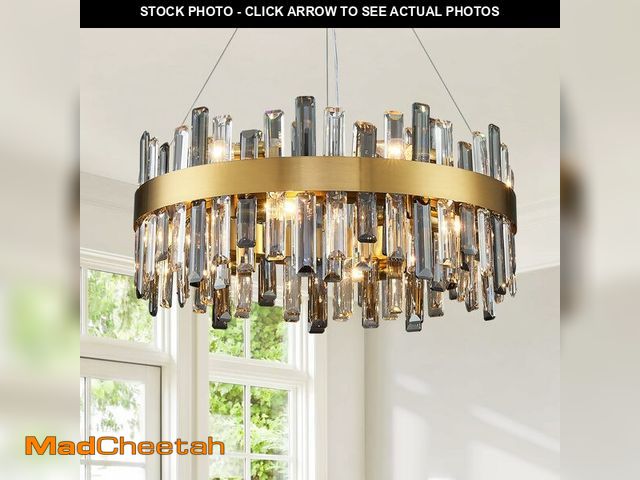 Lot 74-12567929 - Siljoy Modern Crystal Chandeliers, 12 Lights Brass Gold Raindrop Crystal Chandelier Lighting, Adjust...