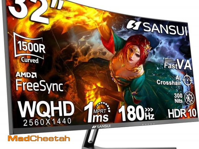 Lot 74-12283777 - SANSUI 32-Inch Curved Gaming Monitor WQHD 2560 x 1440 180Hz Curved 1500R -1ms(OD), HDR, 300nits, sRG...