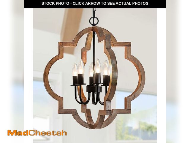 Lot 74-12505075 - Rviezza 21.65'' Farmhouse Wood Chandelier, 6-Light Rustic Dining Room Light Fixture, Orb Chandelier ...