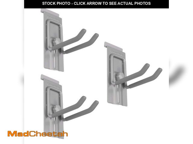Lot 74-12783477 - CROWNWALL Slatwall 55 lbs. 4 in. Locking Double Hook (3-Pack) - UNUSED