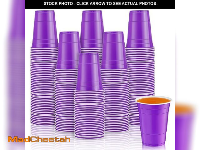 Lot 74-14149912 - Lounsweer 100 Pcs 16 oz Disposable Party Cups Plastic Heavy Duty Drinking Water Cups for Birthday Ba...