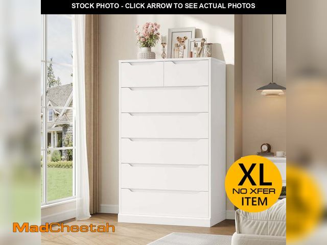 Lot 74-12985553 - Homfa 7 Drawer White Dresser, 51.3"H Wood Storage Cabinet with Upgraded Stable Base, Vertical Chest ...