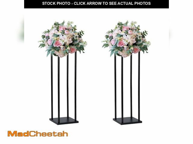 Lot 74-12705750 - simprefine 2 Pcs 24 Inches Matte Black Wedding Flower Stand Metal Iron Display Rack Floor Vase Colum...