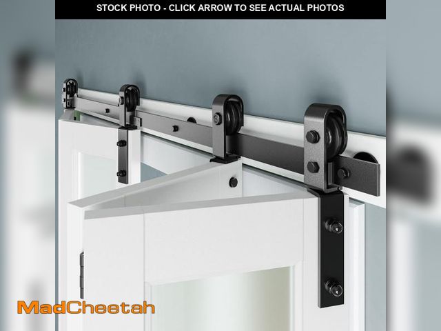Lot 74-12096032 - COSHOMER 76''/6.3FT Bi-Folding Sliding Barn Door Hardware Kit,Heavy Duty Bifold Barn Door Track Kit,...