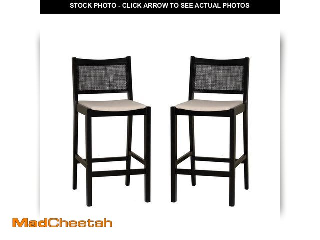 Lot 74-14344258 - Linon Home Decor Lewis 29.25 in. Black Cane Low Back Wood Bar Stool with Fabric Seat Set of 2 - UNUS...