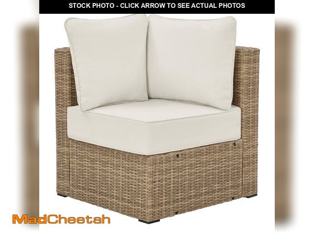 Lot 74-14355944 - Hampton Bay Crystal Ridge Wicker Outdoor Modular Sectional Corner Chair with Almond CushionGuard Cus...