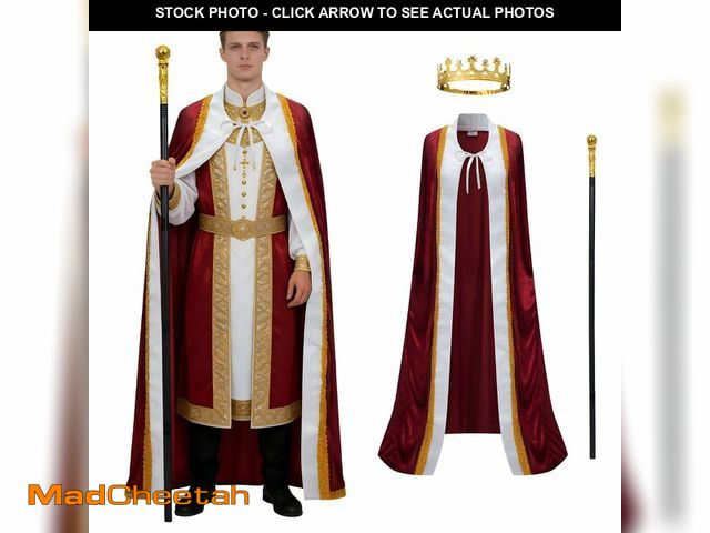 Lot 74-14212928 - Regenboog King Costume for Men and Women,Queen Costume,Adult Burgundy King Cape Robe Metal Crown Sce...