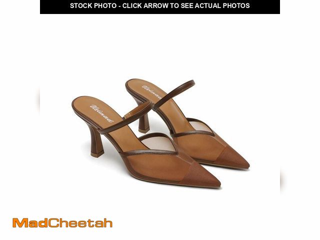 Lot 74-12718385 - USIMAD Women's Brown Mesh Mule Heels with Memory Foam Insole Pointy Toe Arch Support - UNUSED