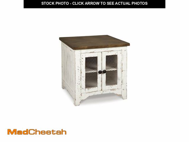 Lot 74-12762773 - (MISSING HARDWARE) Signature Design by Ashley Wystfield Farmhouse End Table with Storage, Distressed...