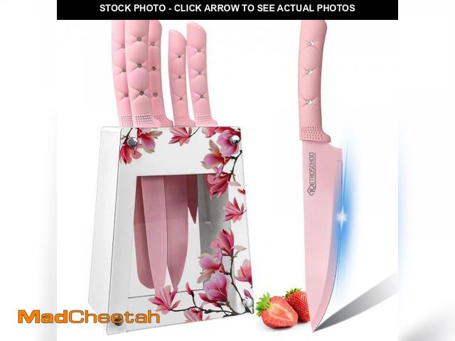 Lot 74-12217472 - Kitchen Knife Set, Retrosohoo Pink Flower 6PC Stainless Steel Sharp Chef Cooking Non-slip Knife Set ...