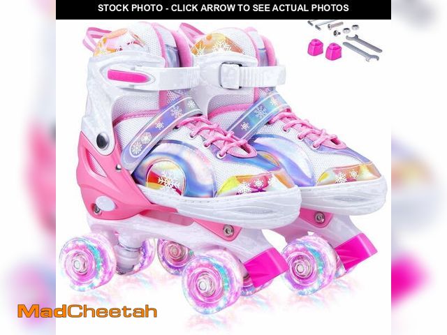 Lot 74-14350303 - Bvivok Roller Skates for Girls Size (M: 1-4), 4 Sizes Adjustable, with Light up Wheels, Pink - UNUSE...