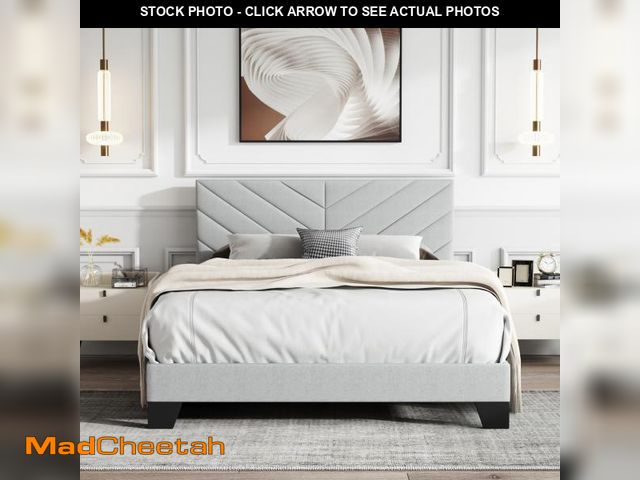 Lot 74-12524119 - IOILORI Full Size Upholstered Platform Bed, Full Bed Frame with Fabric Headboard, Sturdy Frame and W...