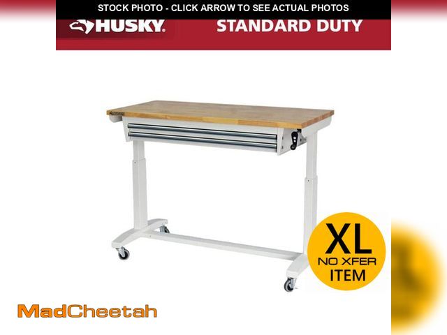 Lot 74-13648094 - Husky 52 in. W x 24 in. D 2-Drawer Adjustable Height White Workbench Table with Solid Wood Top - UNU...