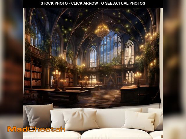 Lot 74-12458182 - QGHOT Library Tapestry Fairy Tale Magic School Bookshelf Tapestry Wall Haning Medieval Room for Stud...