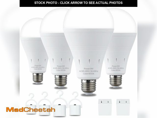 Lot 74-12601872 - DEBAOBULB 4 Pack Rechargeable Emergency Light Bulbs, Battery Powered Energy Efficient LED Light Bulb...