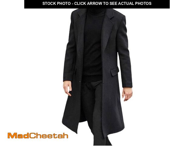 Lot 74-14474273 - chouyatou Men's Fall Winter Office Single Breasted Long Dress Wool Coat Overcoat (XX-Large, Black) -...