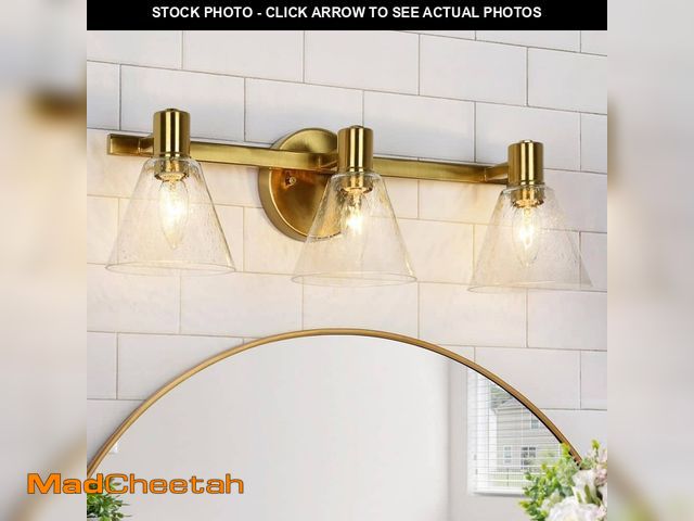 Lot 74-14223139 - LNC Modern 21.5 in. W 3-Light Plated Natural Brass Vanity Light with Bell Clear Seeded Glass Shades ...