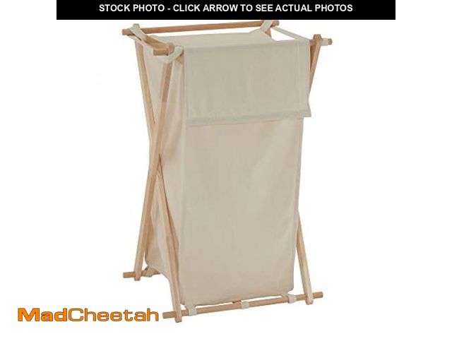 Lot 74-12510255 - Household Essentials 6785-1 Collapsible Wood X-Frame Laundry Hamper with Fold Over Lid - UNUSED