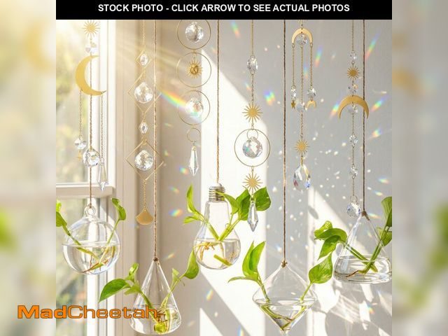 Lot 74-13546294 - Mumufy 11 Pcs Crystals Suncatcher and Hanging Glass Planter Terrariums Set Geometric Wall Vases Moon...