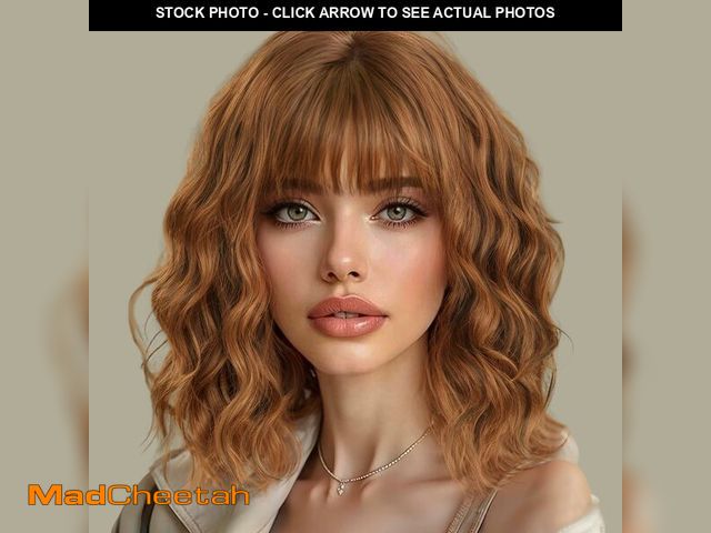 Lot 74-12697956 - AISI HAIR Synthetic Wavy Curly Bob Wig with Bangs Cooper Blonde Short Wavy Hair for Women Synthetic ...