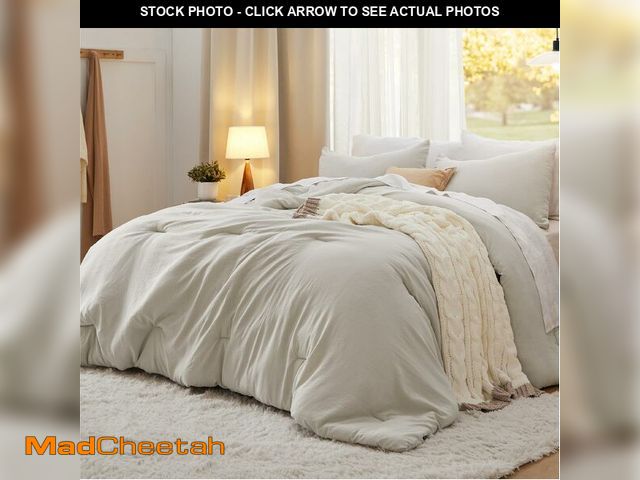 Lot 74-12698700 - Bedsure Queen Size Comforter Set, Beige Soft Prewashed Bedding for All Seasons, 3 Pieces GentleSoftÃ...
