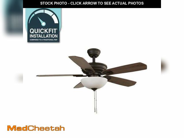 Lot 74-12691467 - Hampton Bay Wellston II 44 in. Indoor LED Bronze Dry Rated Downrod Ceiling Fan with Light Kit and 5 ...