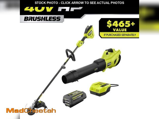 Lot 74-12465388 - RYOBI 40V HP Brushless 650 CFM 160 MPH Cordless Leaf Blower and Carbon Fiber String Trimmer with 4Ah...
