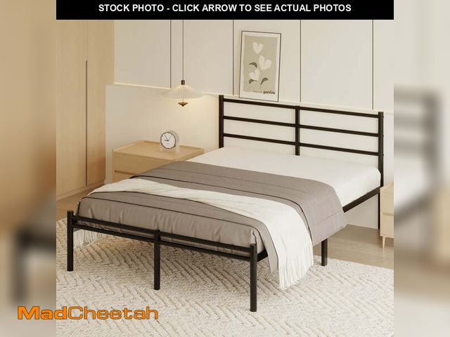Lot 74-14087171 - Roomdiary 14 inch Queen Bed Frame Metal Platform with Headboard and Footboard, No Box Spring Require...