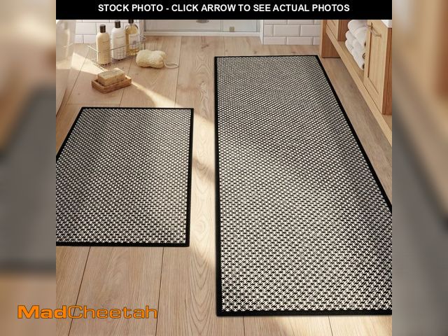 Lot 74-13956275 - YIHOUSE Thin Bath Mat Black Bathroom Rugs Sets 2 Pieces, Non Slip Absorbent Mats Quick Dry, Woven Ru...