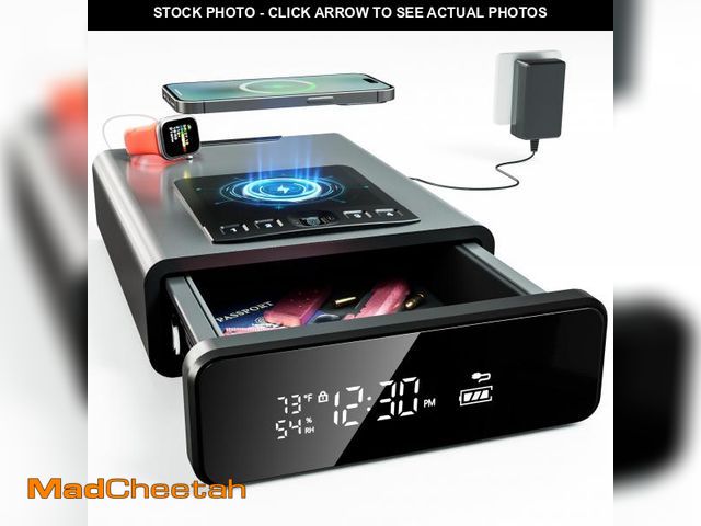 Lot 74-12439244 - Mboko Biometric Discreet Gun Safe with 12-Hour Time Clock Display, Wireless Charging Pistol Safe for...