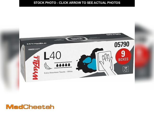 Lot 74-13710867 - WypAll PowerClean L40 Cloths Extra Absorbent Wipes (05790), Pop-Up Box, Bulk Paper Wipers, White (9 ...