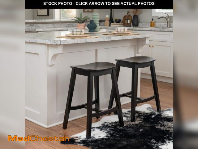 Lot 74-12168479 - Linon Home Decor Cyrus 26 in. Black Backless Wood Counter Stool with Wood Seat (Set of 2) - USED